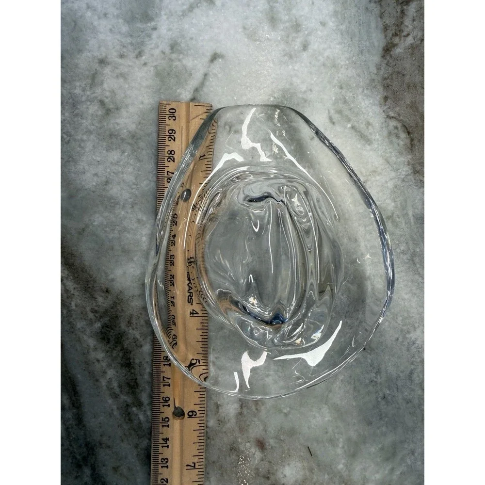 Vintage Signed Ralph Lauren Lead Crystal Glass Cowboy Hat Decorative Paperweight - Picture 7 of 9